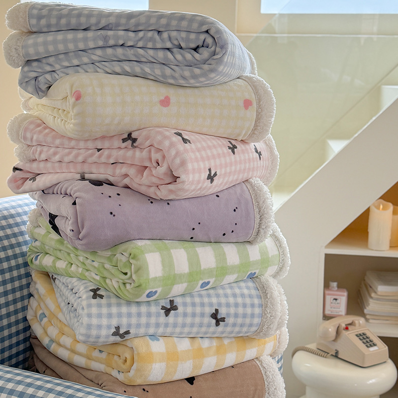 《5376》秋冬少女愛心蝴蝶結羊羔絨毛毯