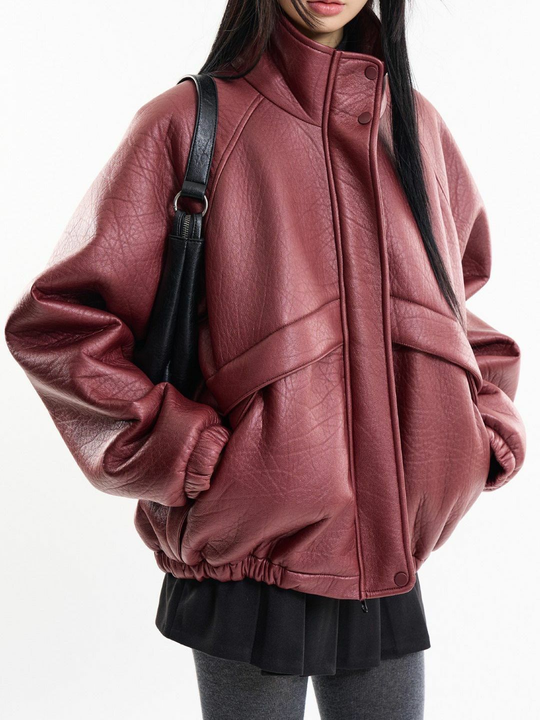 企領拉鍊合成皮褸 DOT-074JK