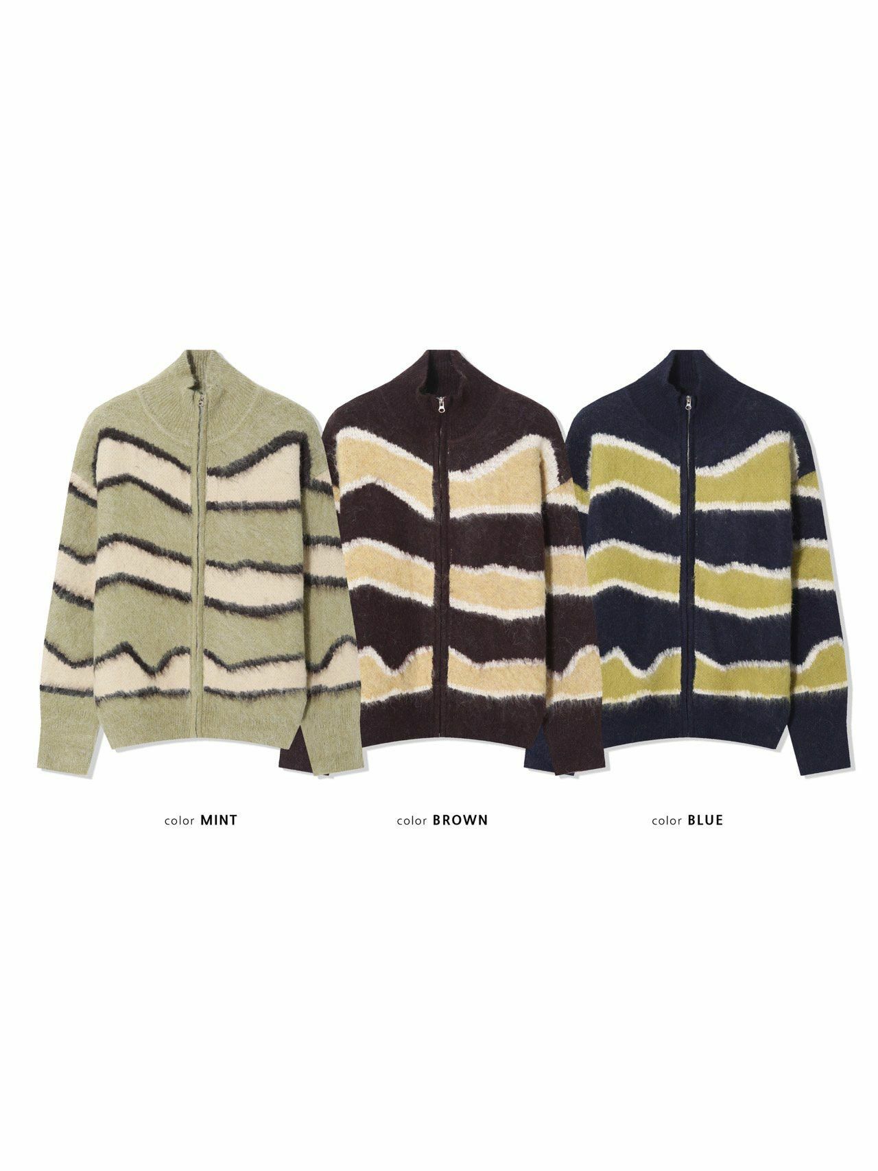 橫間企領拉鍊針織外套 DOT-075JK