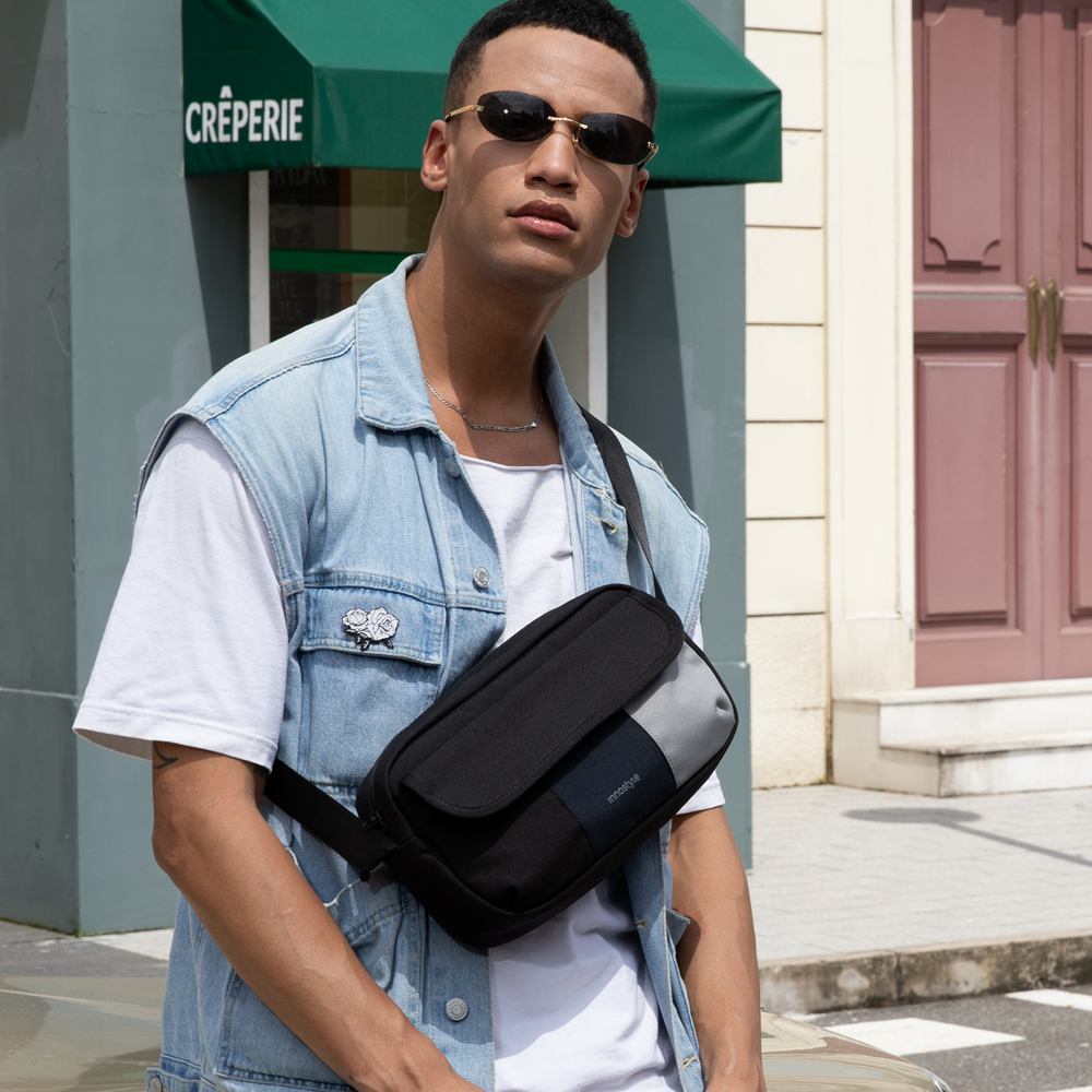 innostyle VersalSling系列 經典撞色側背包 黑藍灰
