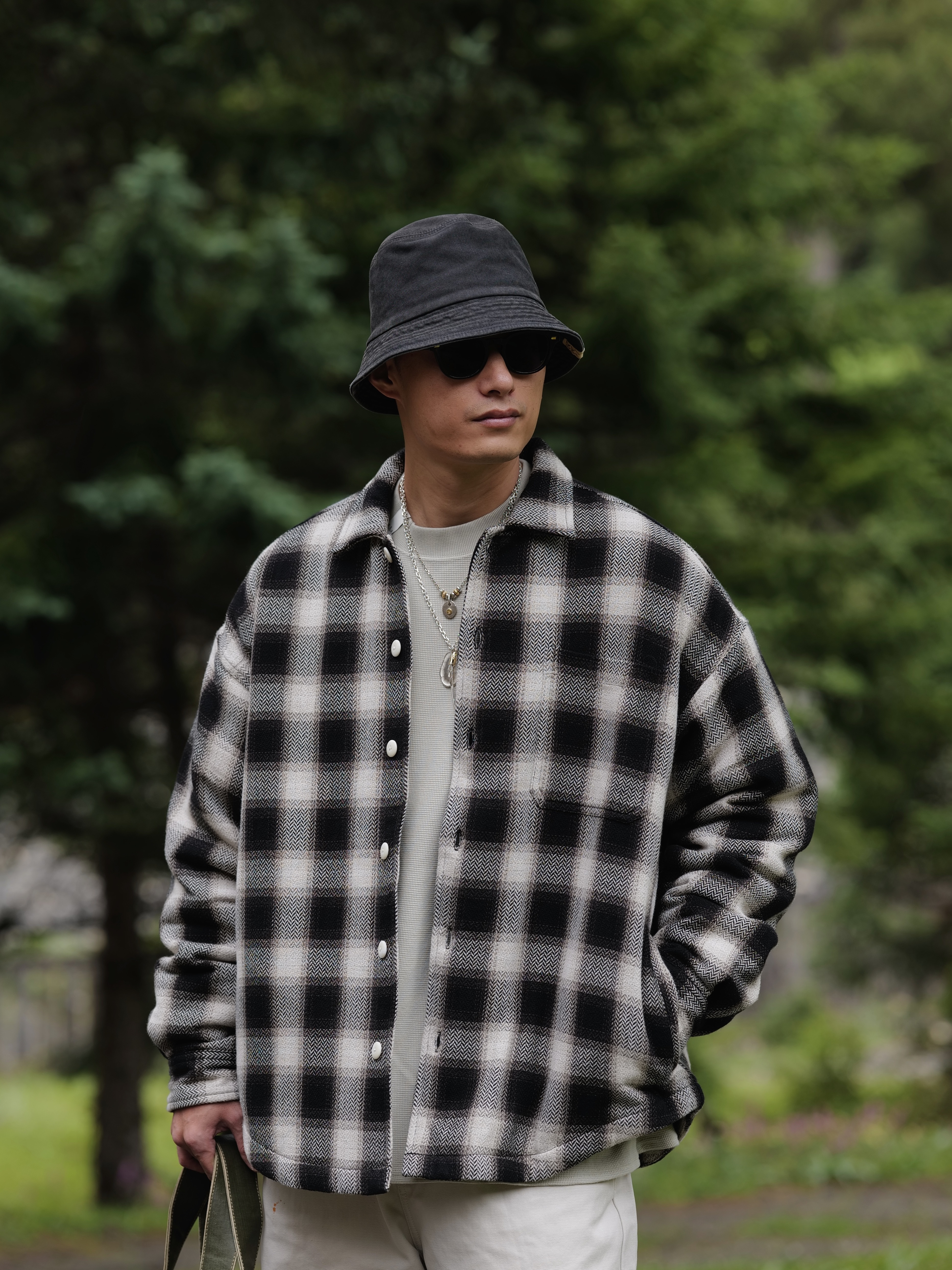 Unbent 24A/W 日本面料黑白格紋高效暖絨外套