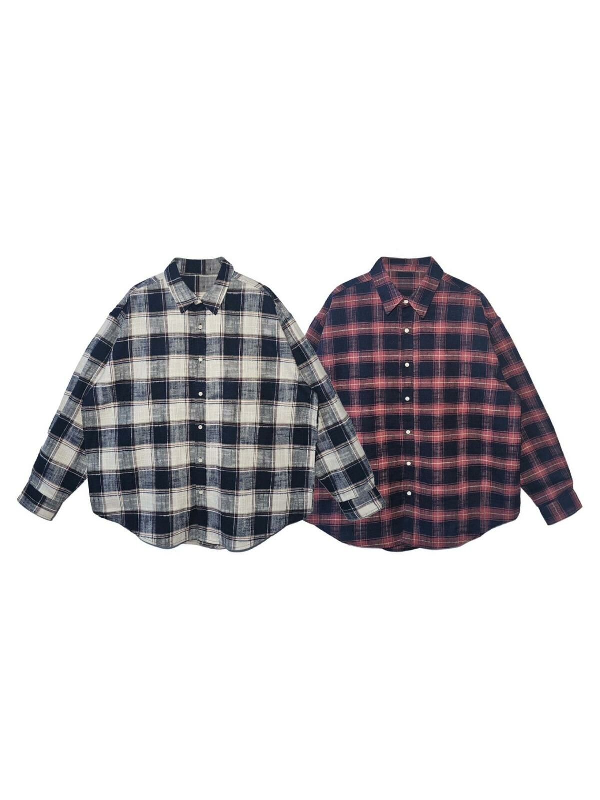 格紋長袖恤衫 Floor&co-028S