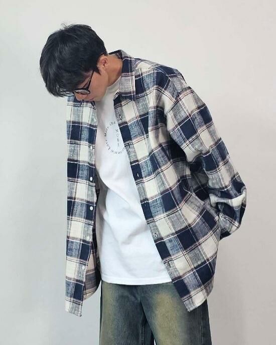 格紋長袖恤衫 Floor&co-028S