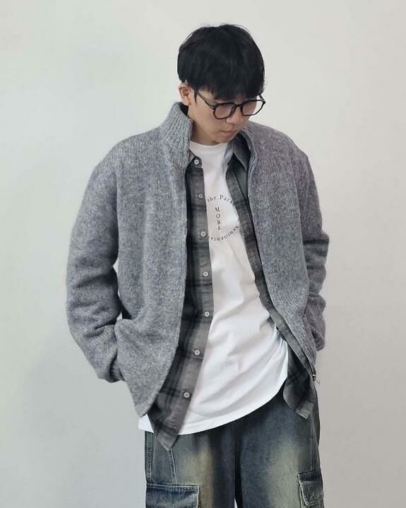 淨色企領拉鍊針織外套 Floor&co-031JK