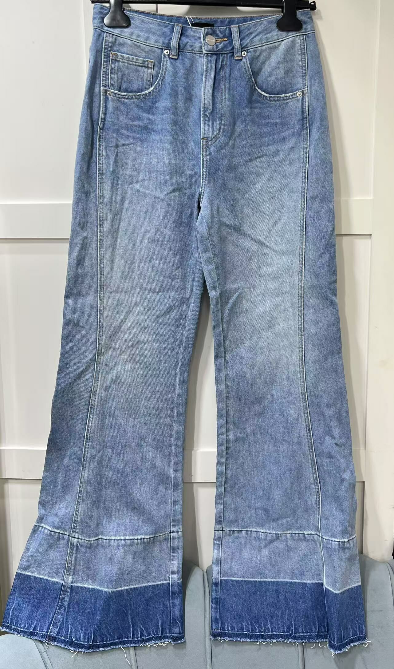 LIUREGALI 做舊牛仔拼色長褲 -M