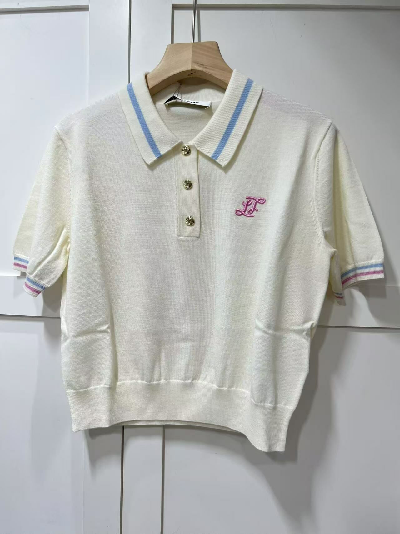 LIUREGALI 淺色針織POLO上衣 -M