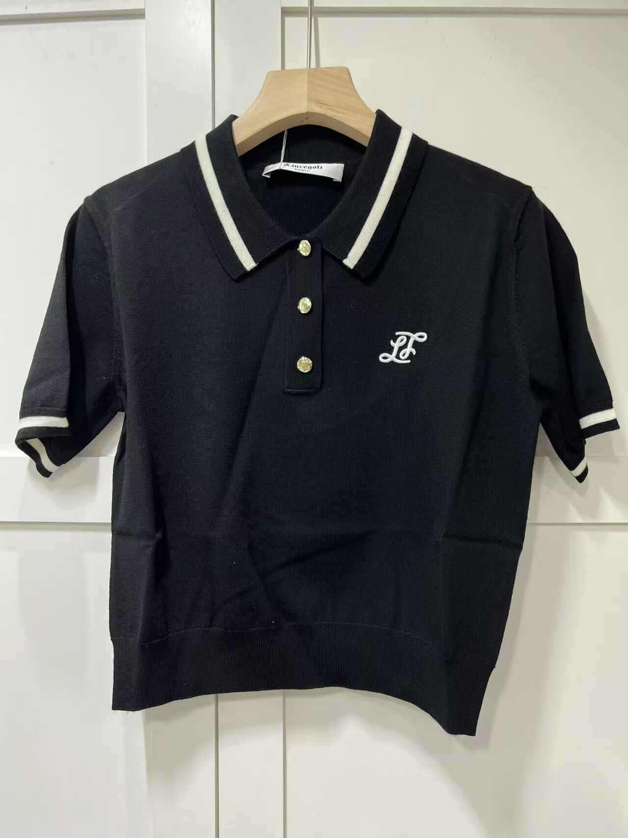 LIUREGALI 黑色針織POLO上衣 -M
