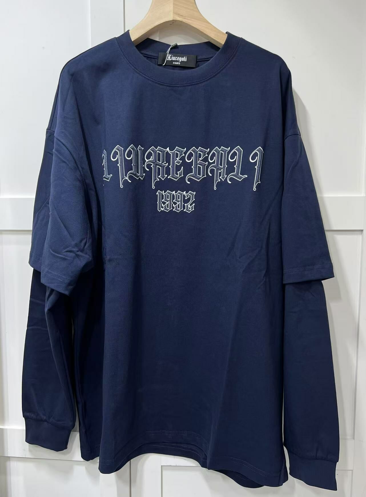 LIUREGALI 1992 藍色3D logo假兩件上衣 -M