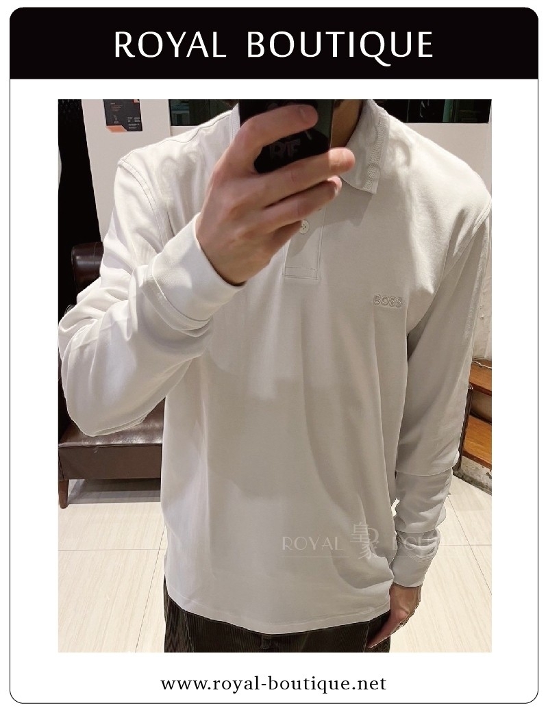BOSS 左胸LOGO刺繡小標素面長POLO衫