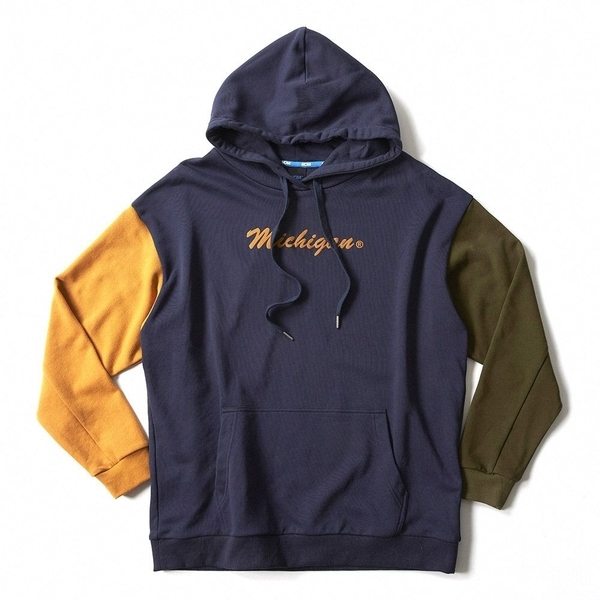 NCAA 長袖 帽T 藍 黃 綠 密西根 立體印花 拼接 中性 7255105080