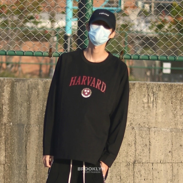NCAA 長袖 哈佛 黑 酒紅LOGO 薄長T 男 7155500520