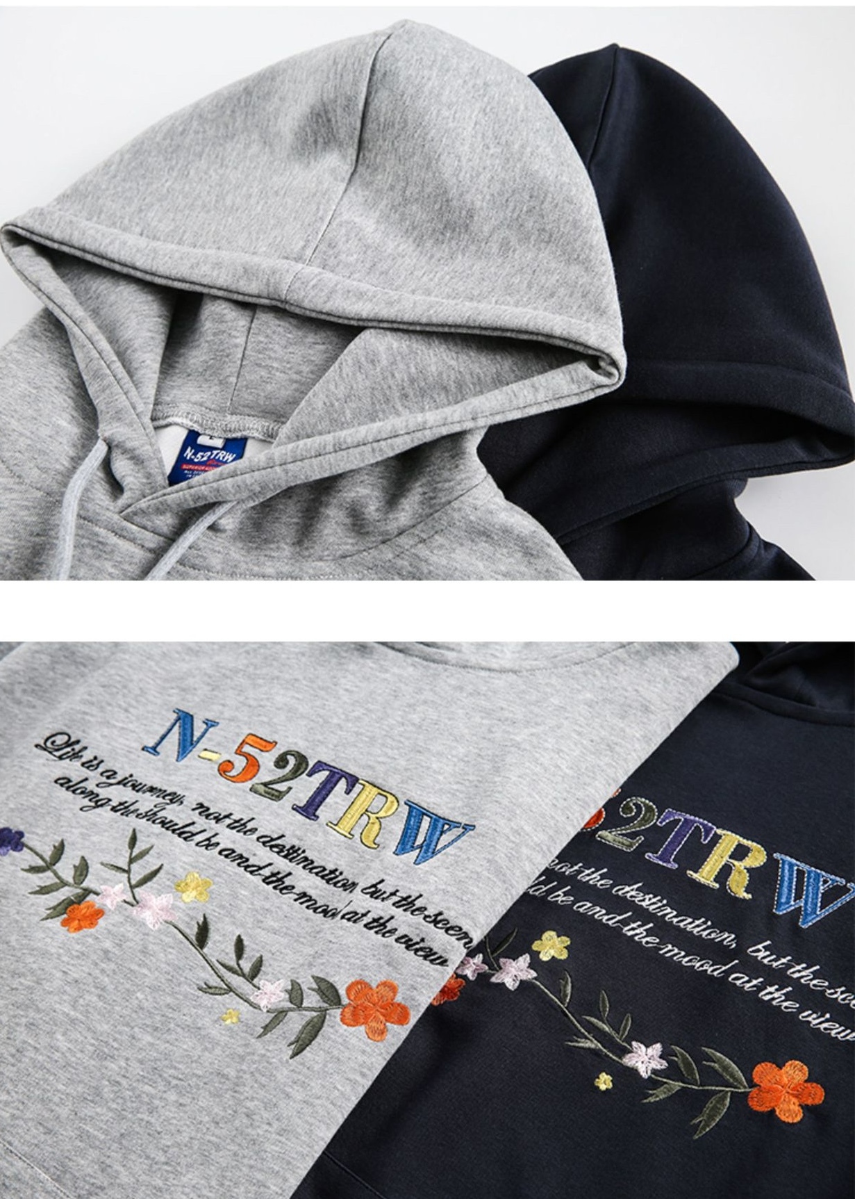 文青花梗刺繡連帽TEE