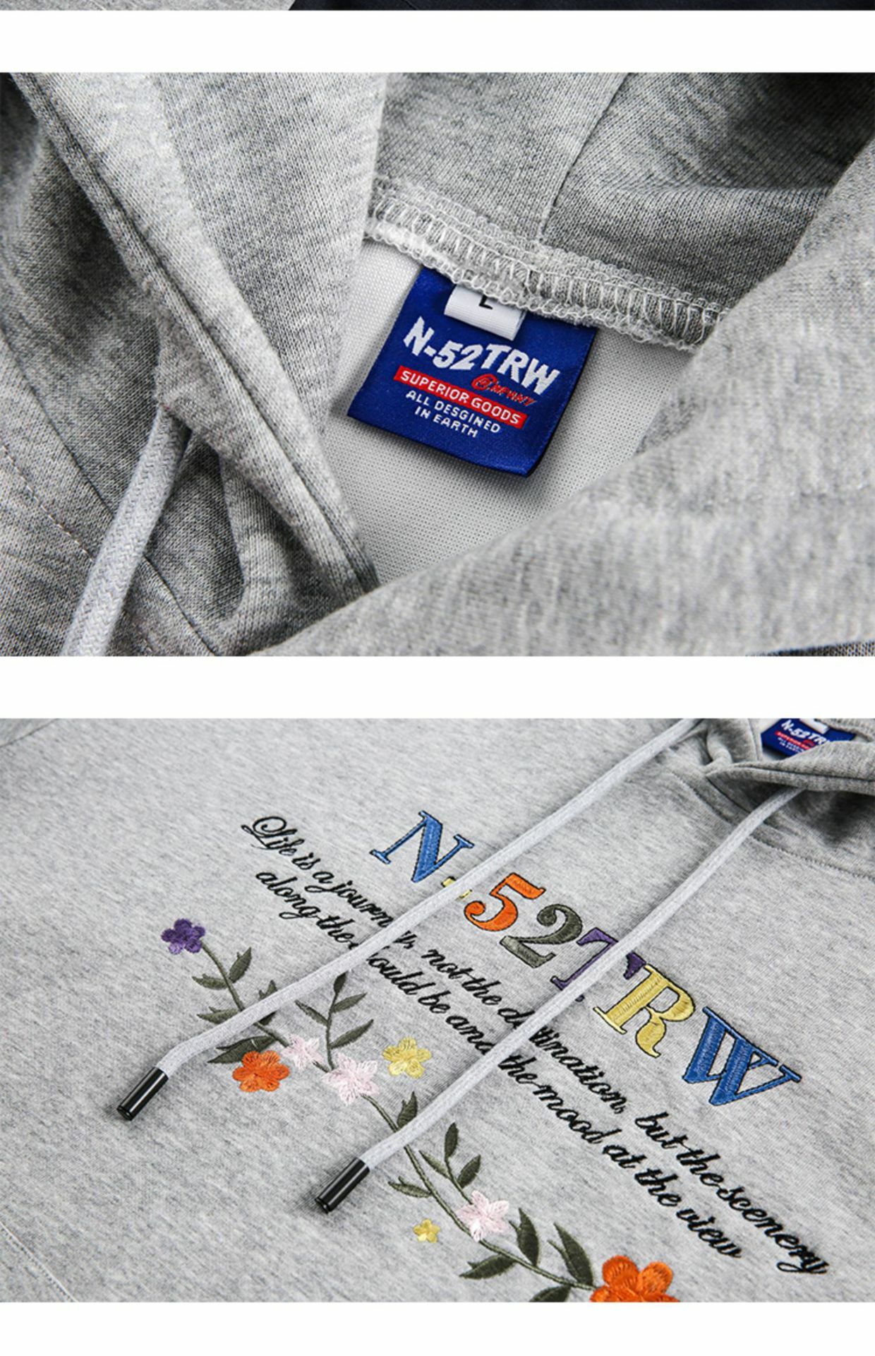 文青花梗刺繡連帽TEE