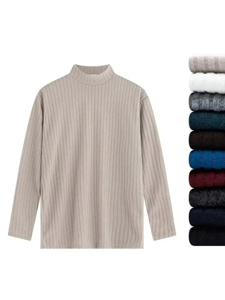 羅紋半高領偏光針織長袖T恤(10色)