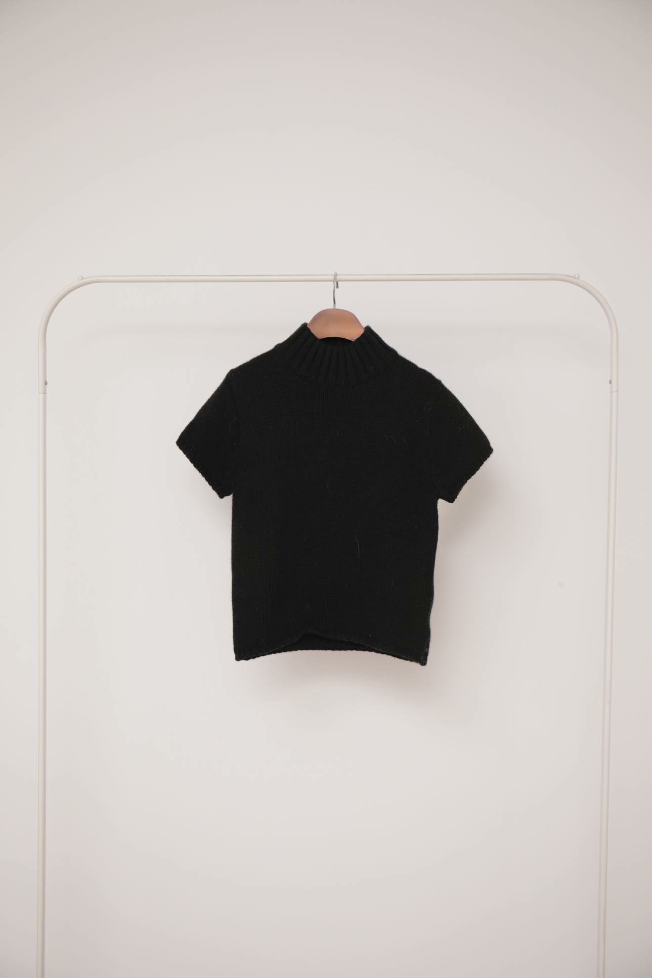 DE24 浣熊毛美麗諾羊毛立領針織短袖上衣（現貨）