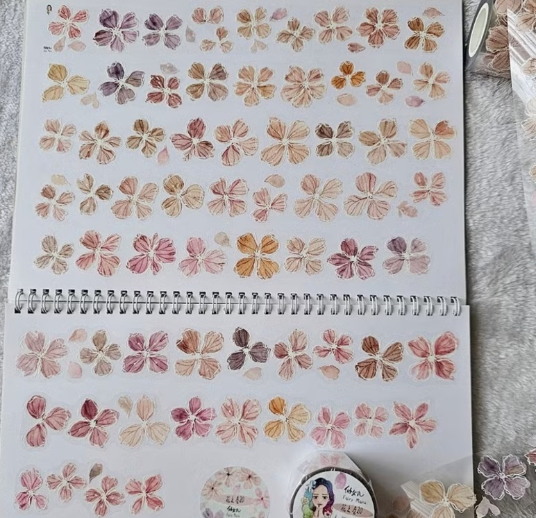 仙女丸Fairy Maru．花之卷20 4cm立體燙白亮面PET/玫瑰金和紙膠帶 <整捲/分裝>