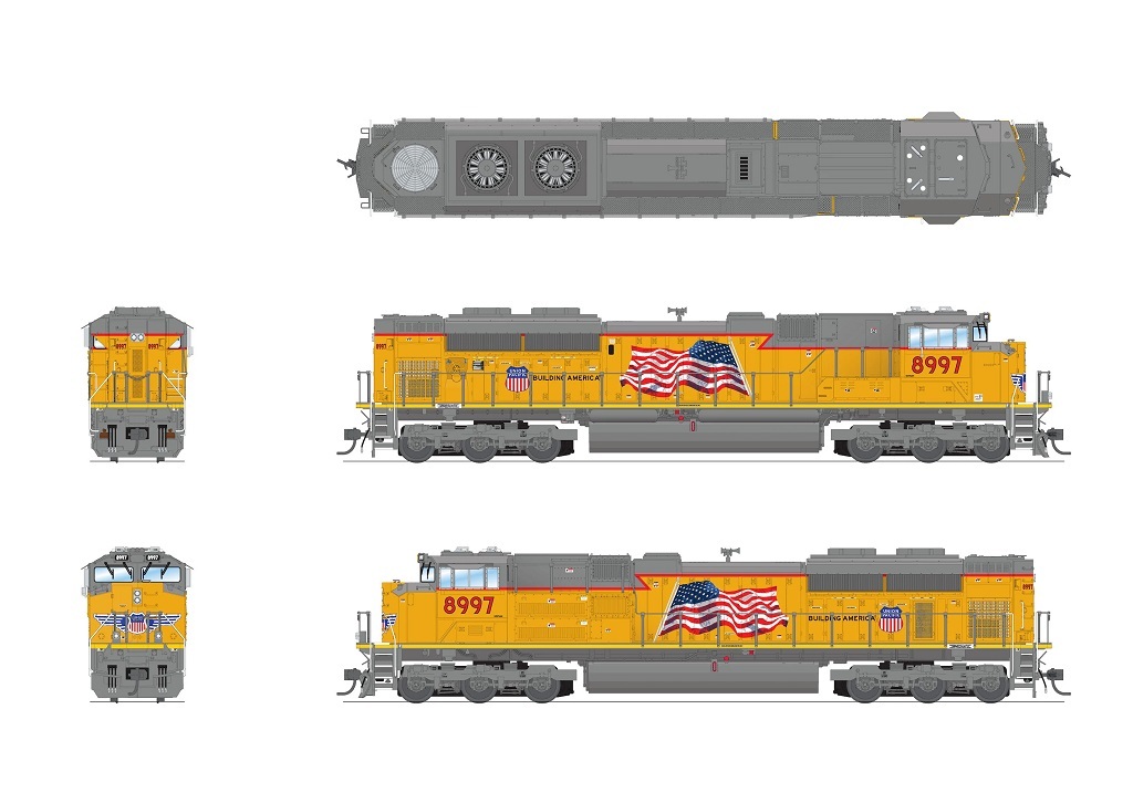 BLI 8685 HO scale EMD SD70ACe, UP 9096, Building America Scheme, Paragon4 Sound/DC/DCC, w/ Smoke