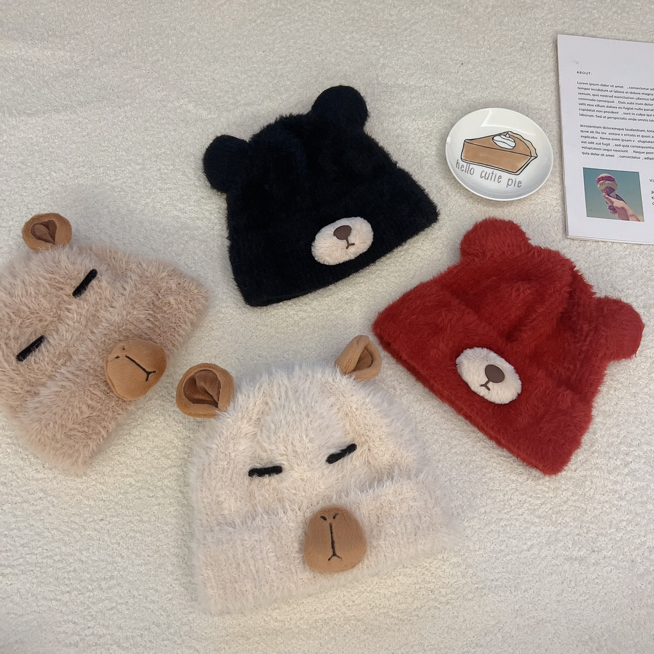 超可愛小熊耳朵毛帽/五色
