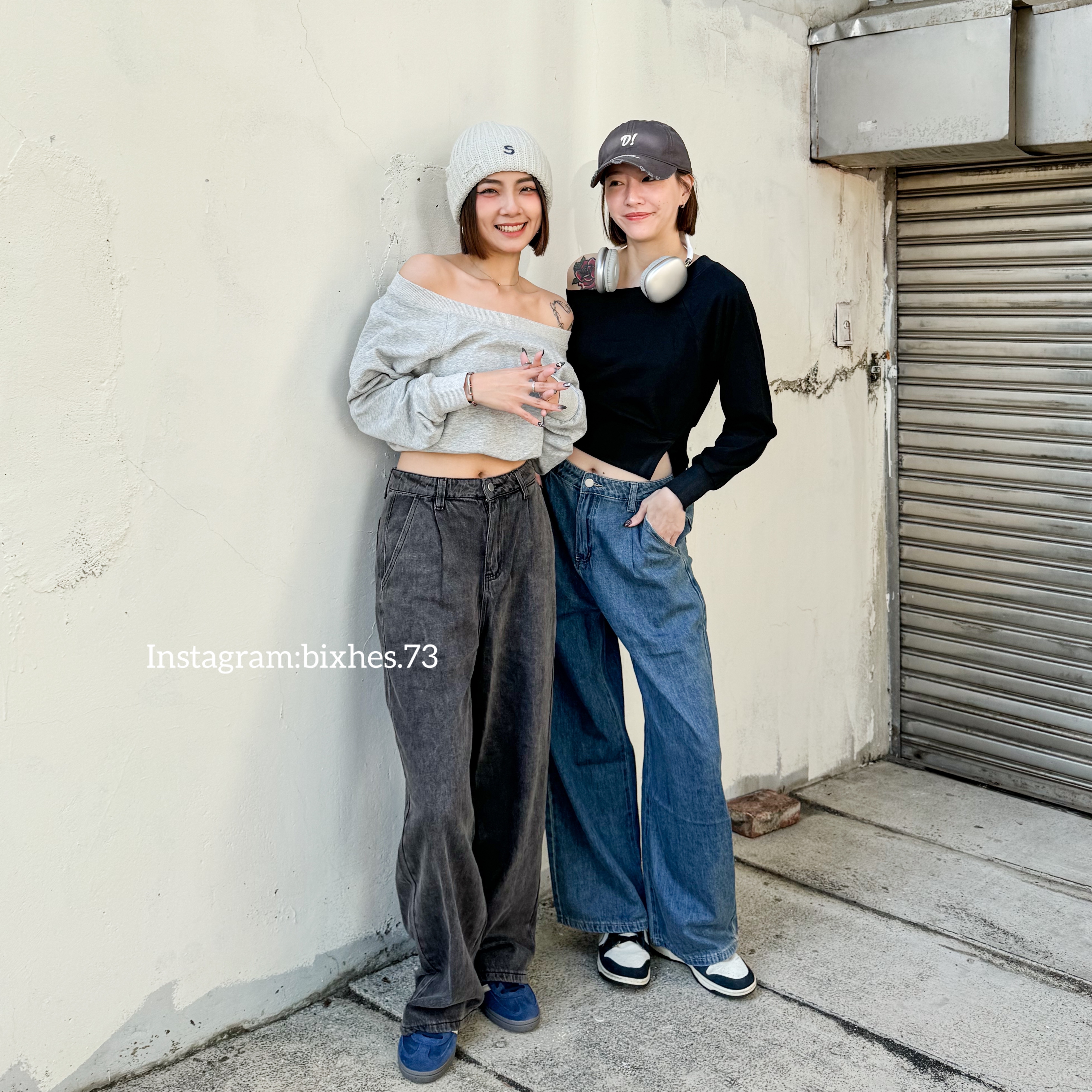 壓褶柔軟牛仔寬褲(E00003)