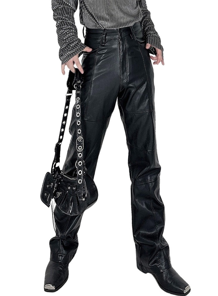 多重拼接造型皮褲