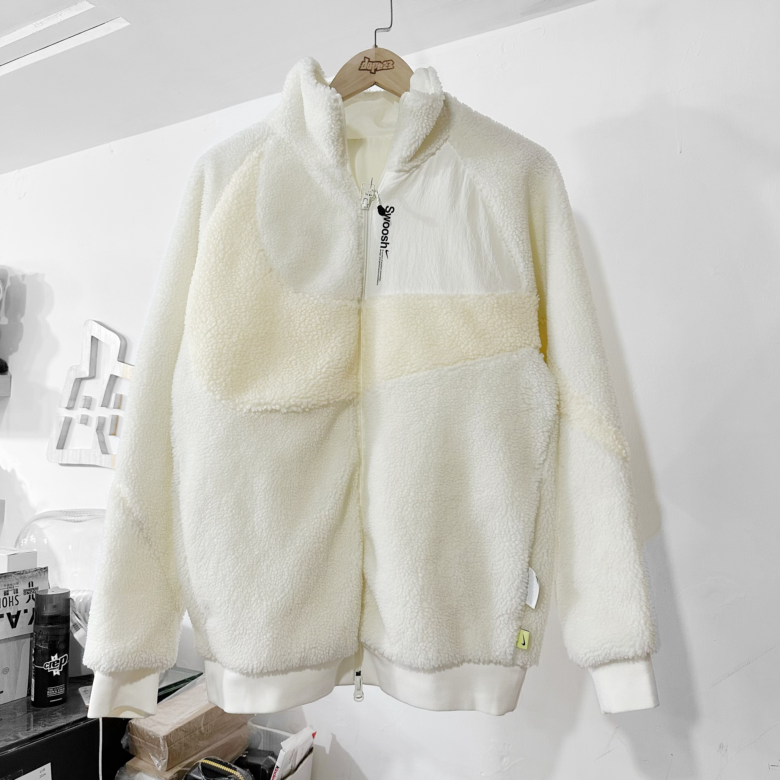 Nike Big Swoosh Jacket Cream 雙面羊羔毛外套 Cream 奶白色