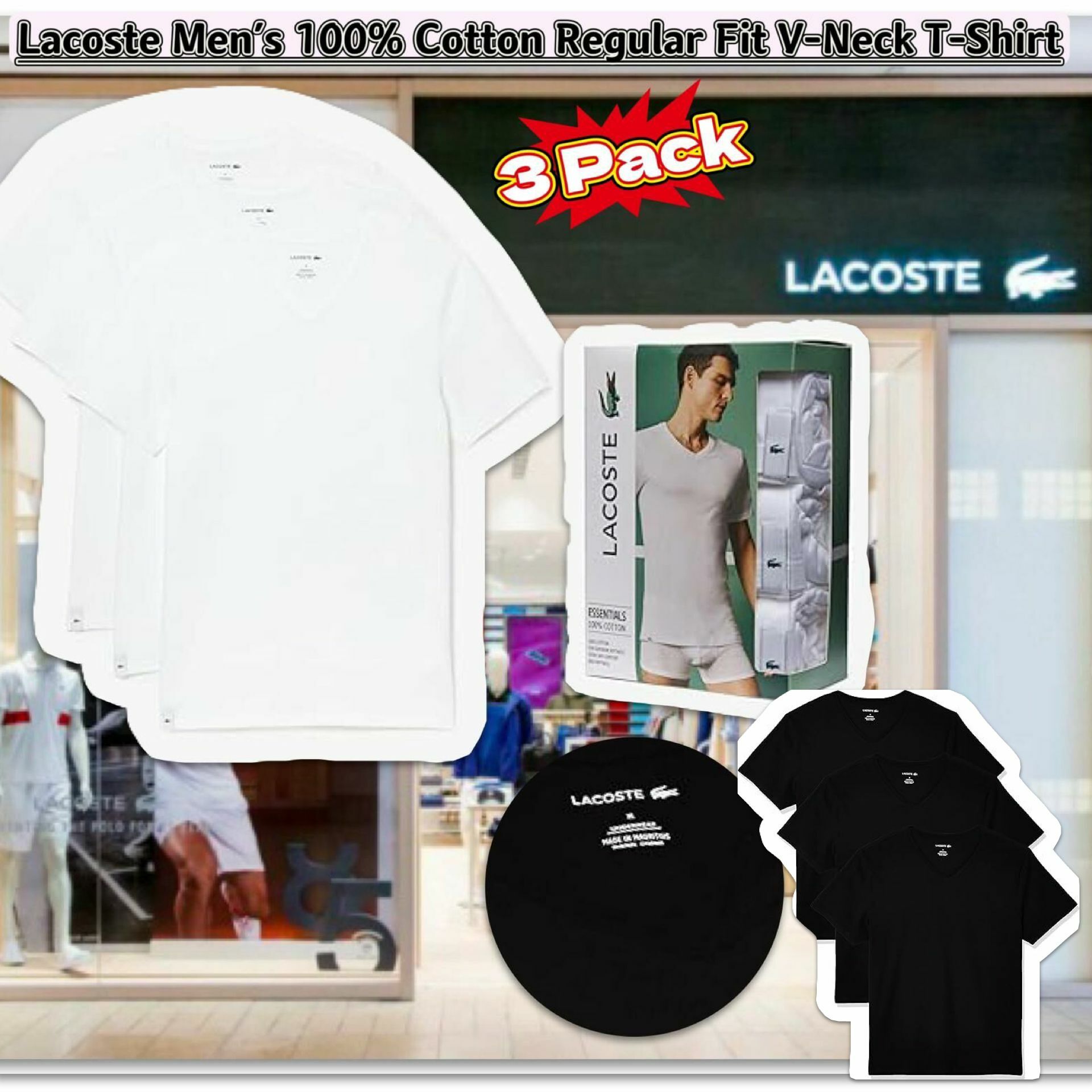 【預購】LACOSTE G120421  男裝V領tee3件裝
