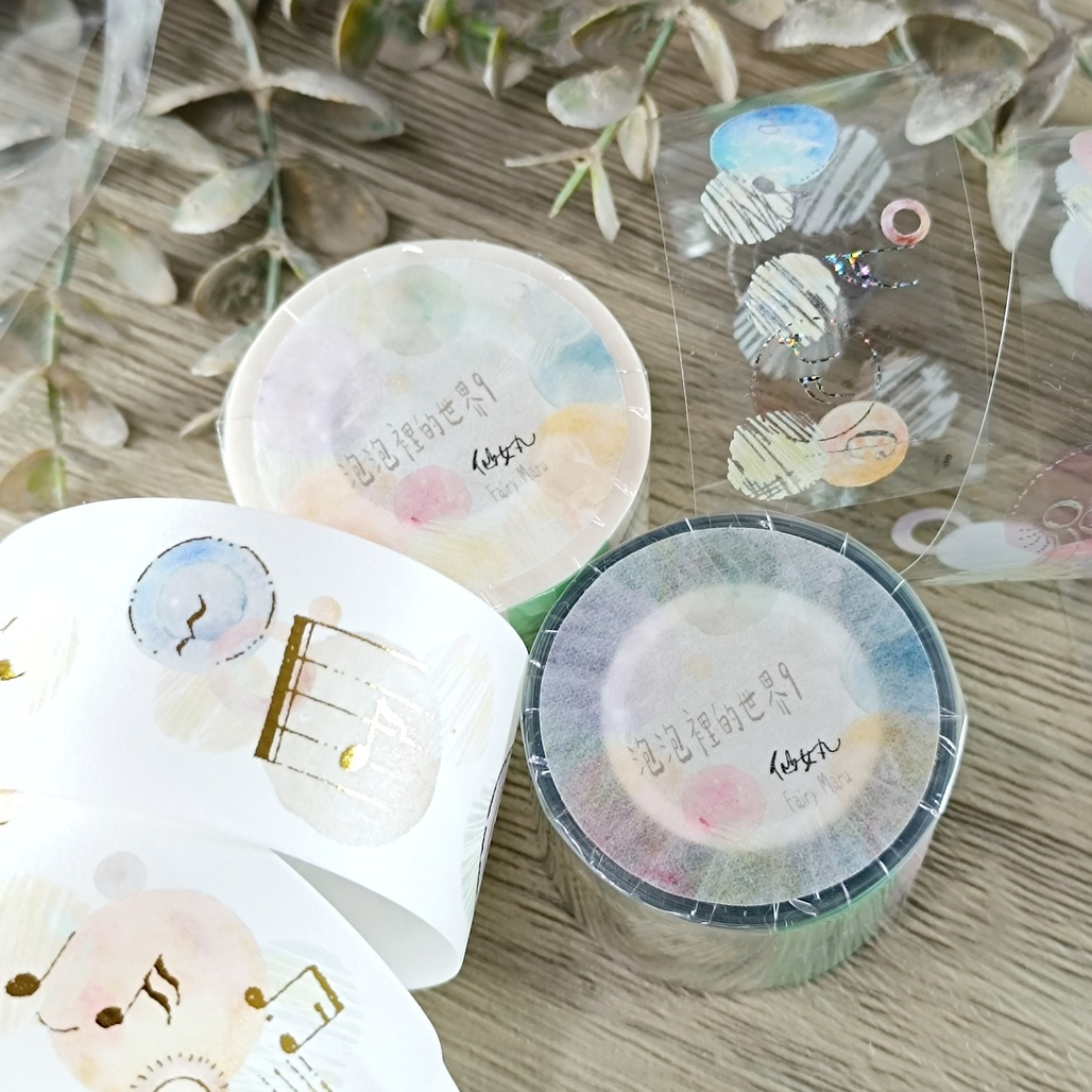 仙女丸Fairy Maru．泡泡裡的世界9 3.5cm銀色銀河光亮面PET/燙金和紙膠帶 <整捲/分裝>