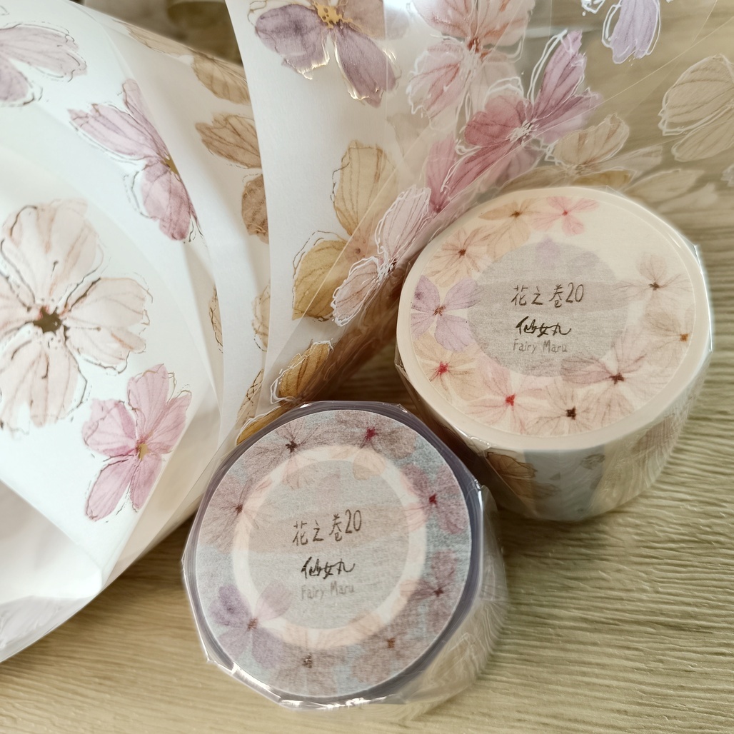 仙女丸Fairy Maru．花之卷20 4cm立體燙白亮面PET/玫瑰金和紙膠帶 <整捲/分裝>