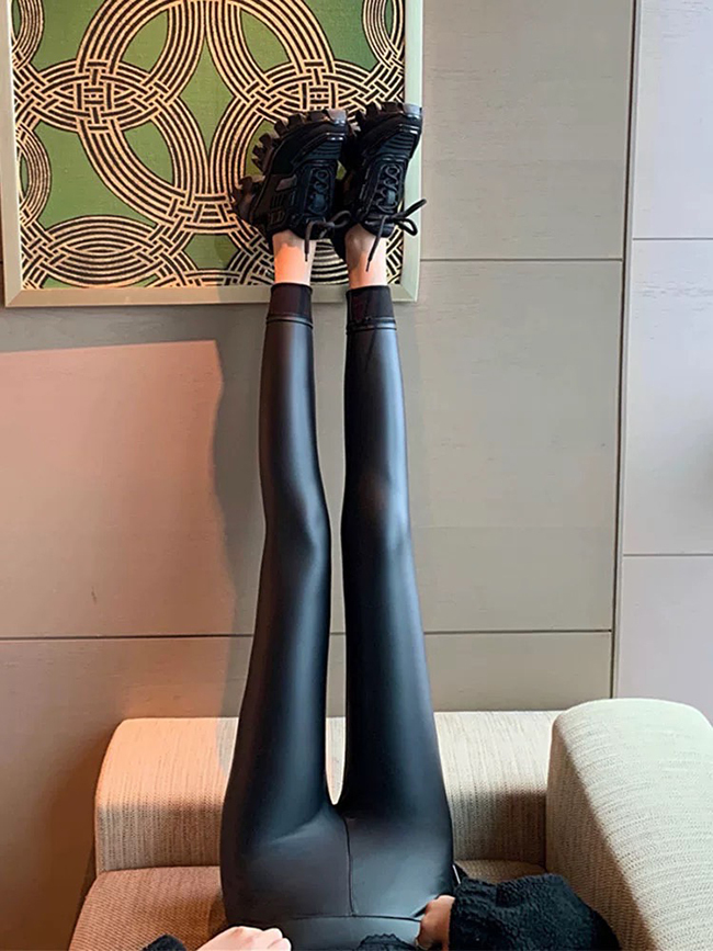 亞光加絨皮長褲 內搭褲-一色預購