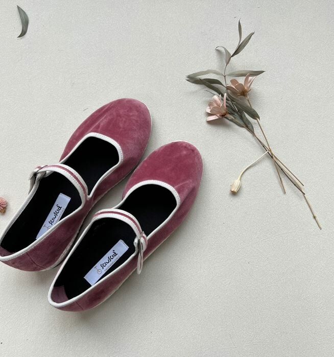 SCIUSCIA 絨面瑪麗珍鞋(大人款) Maryjane Pink Velvet 奶油莓果