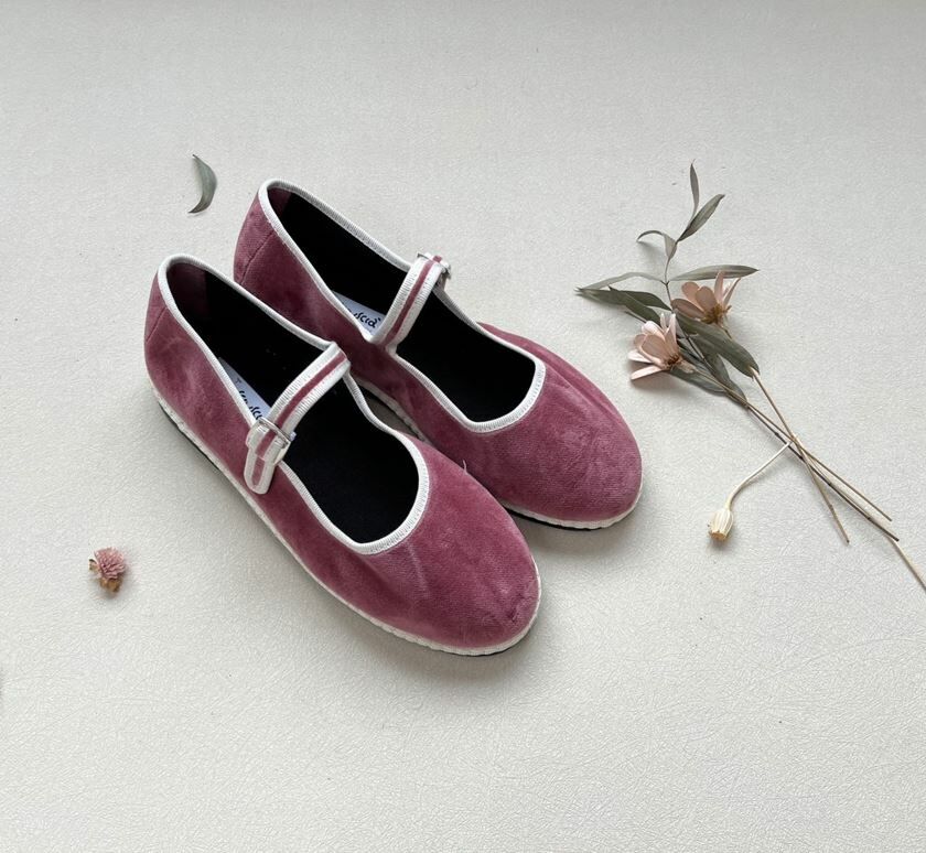 SCIUSCIA 絨面瑪麗珍鞋(大人款) Maryjane Pink Velvet 奶油莓果