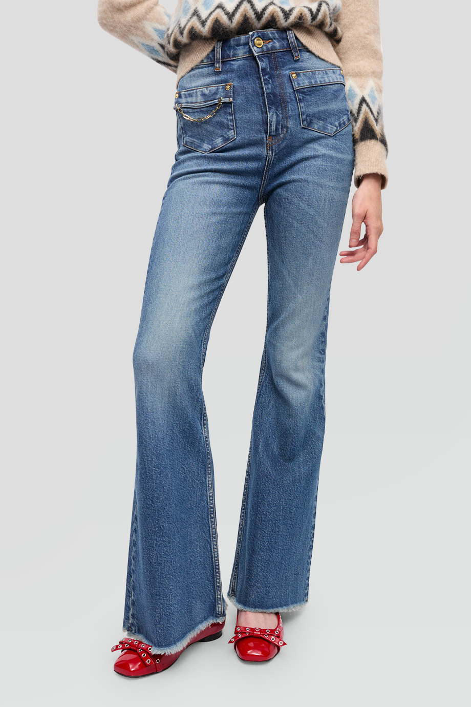 GANNI｜STRETCH 高腰前口袋牛仔喇叭褲