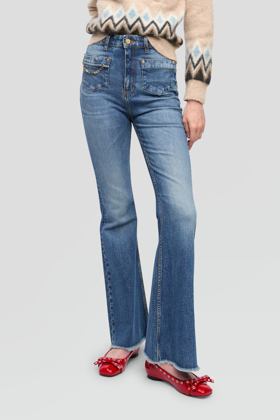 GANNI｜STRETCH 高腰前口袋牛仔喇叭褲