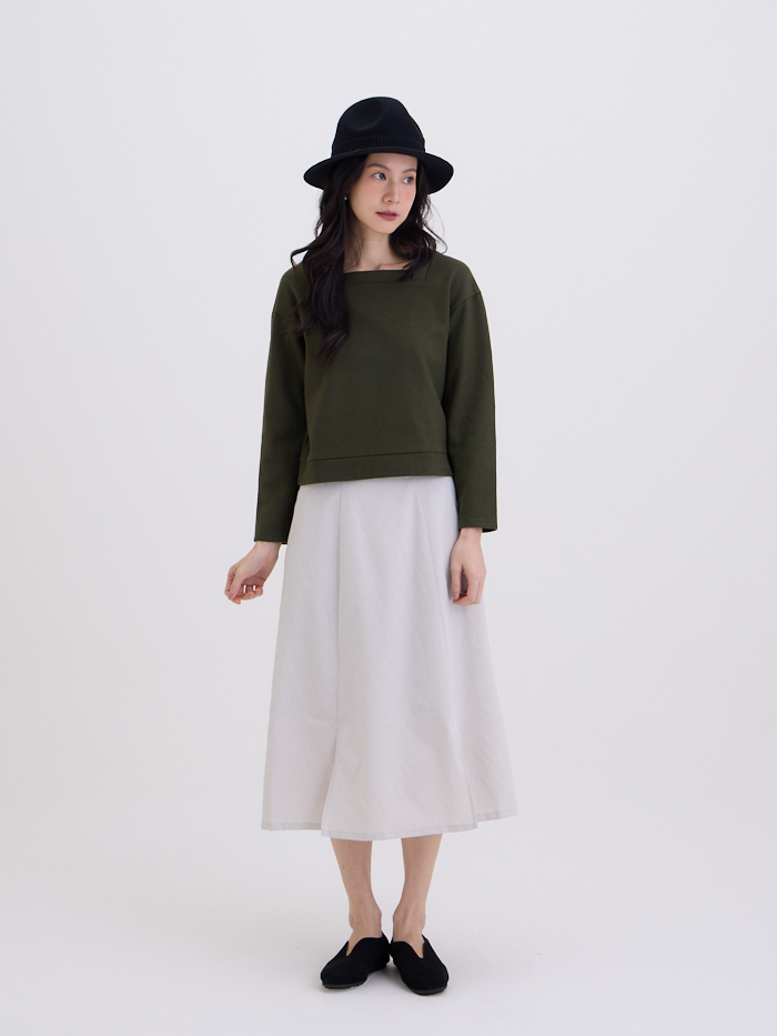 舒柔方領造型上衣-軍綠