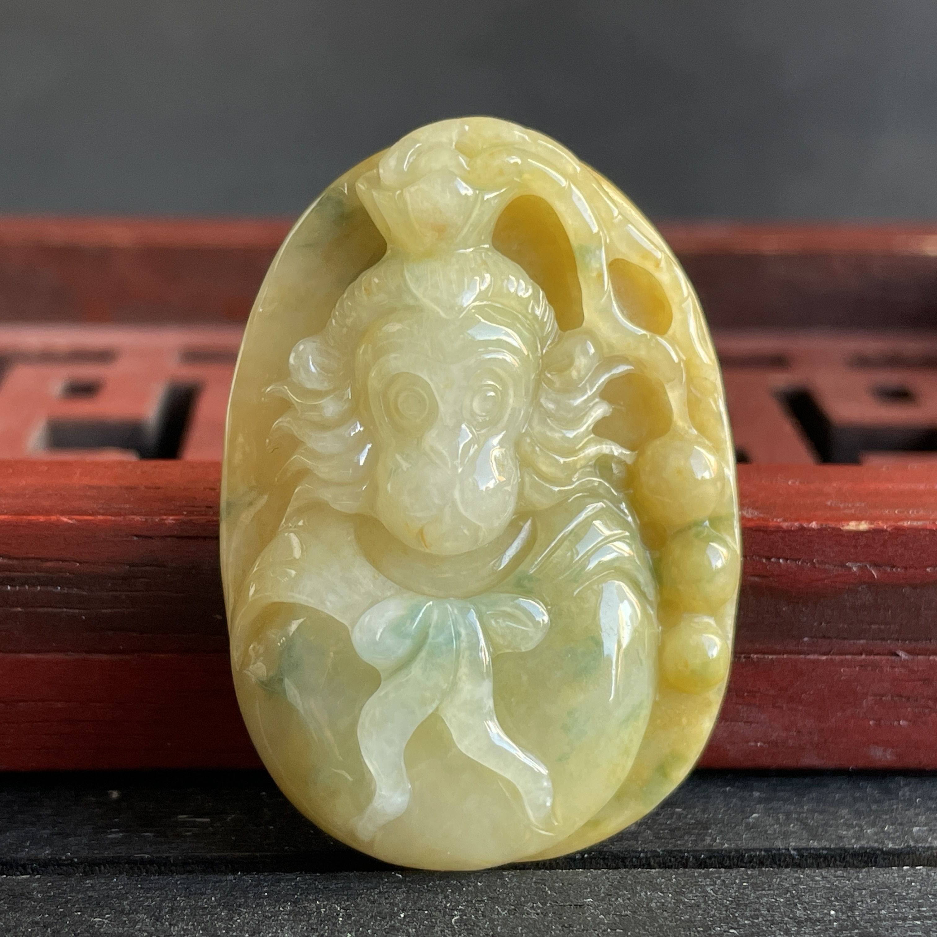 翡翠冰三彩齊天大聖吊墜,天然翡翠A玉, 緬甸玉, Jade, Jadeite