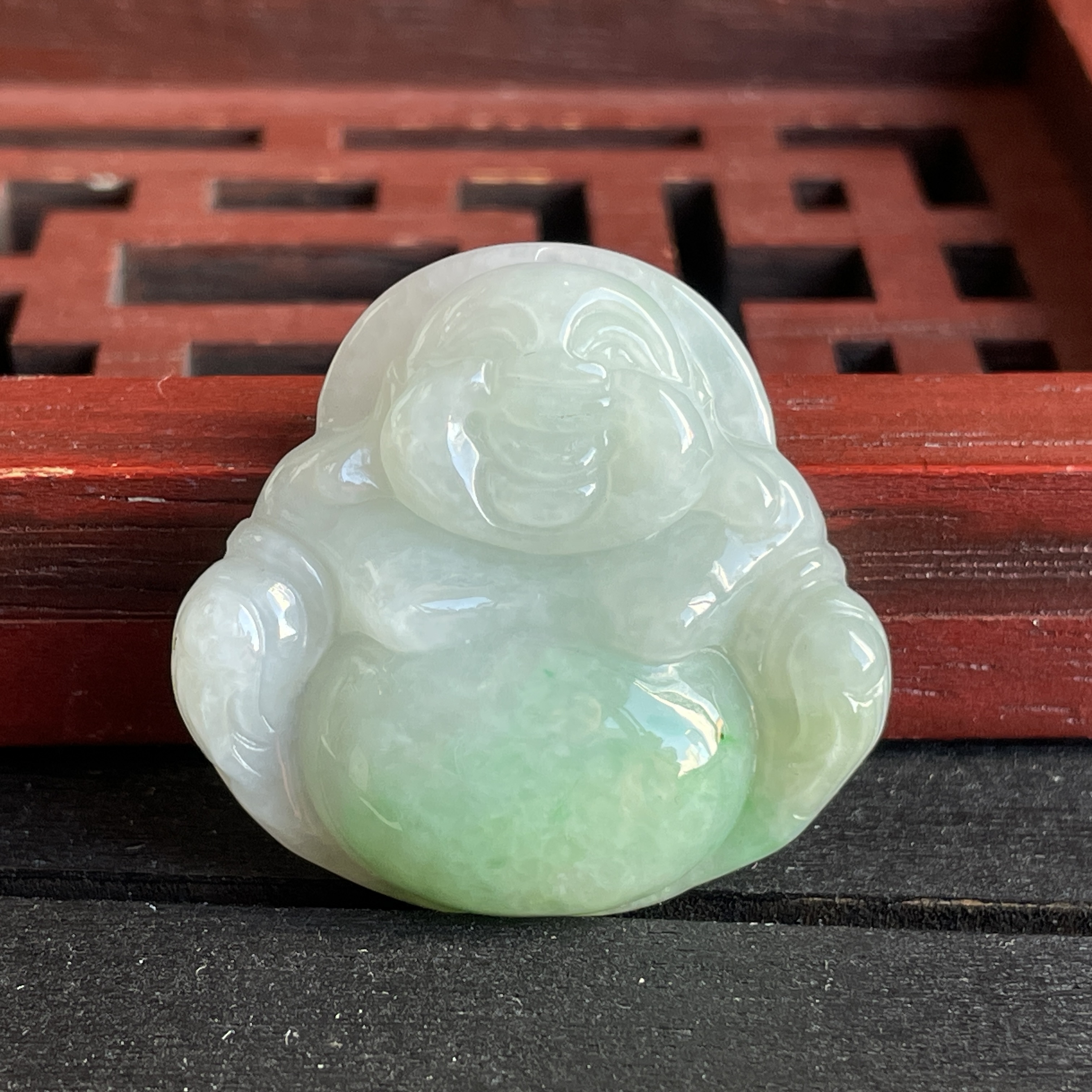 翡翠冰糯飄綠笑佛,天然翡翠A玉, 緬甸玉, Jade, Jadeite