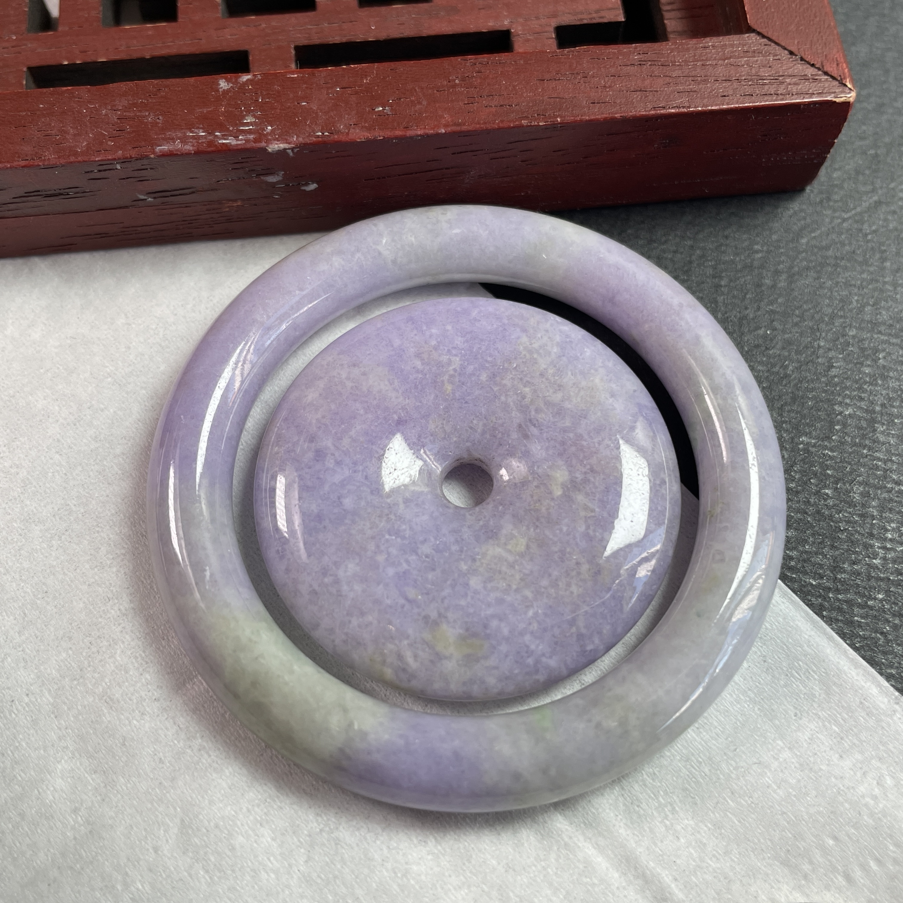 J2380 41.6mm翡翠細糯紫羅蘭BB手鐲平安扣套裝