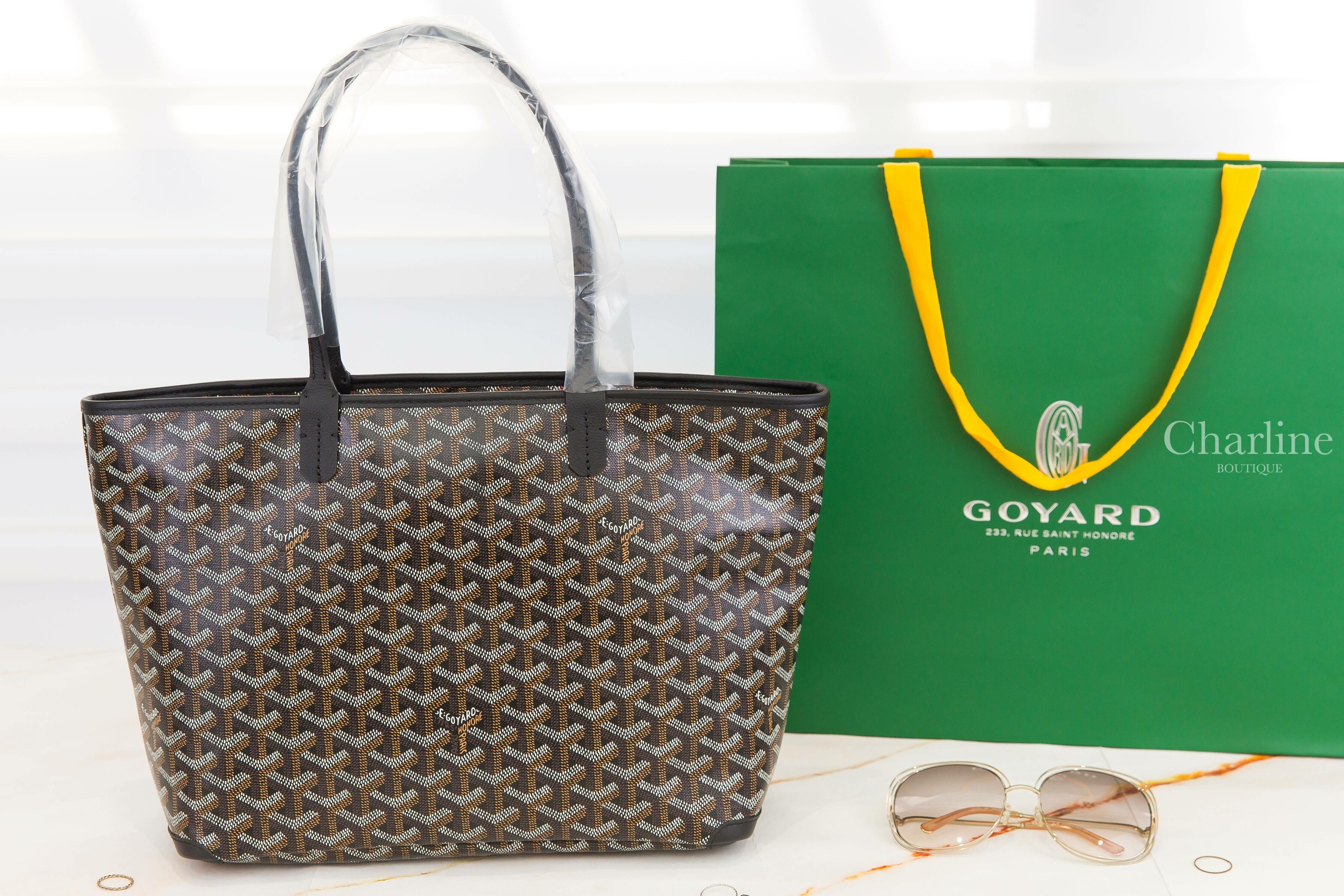 Goyard Artois PM Bag 黑色帆布小牛皮同色提把小型拉鍊托特包