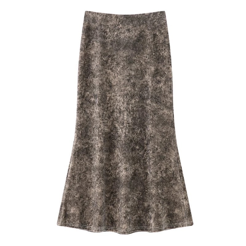 柔軟絨面料腰鬆緊長裙-兩色