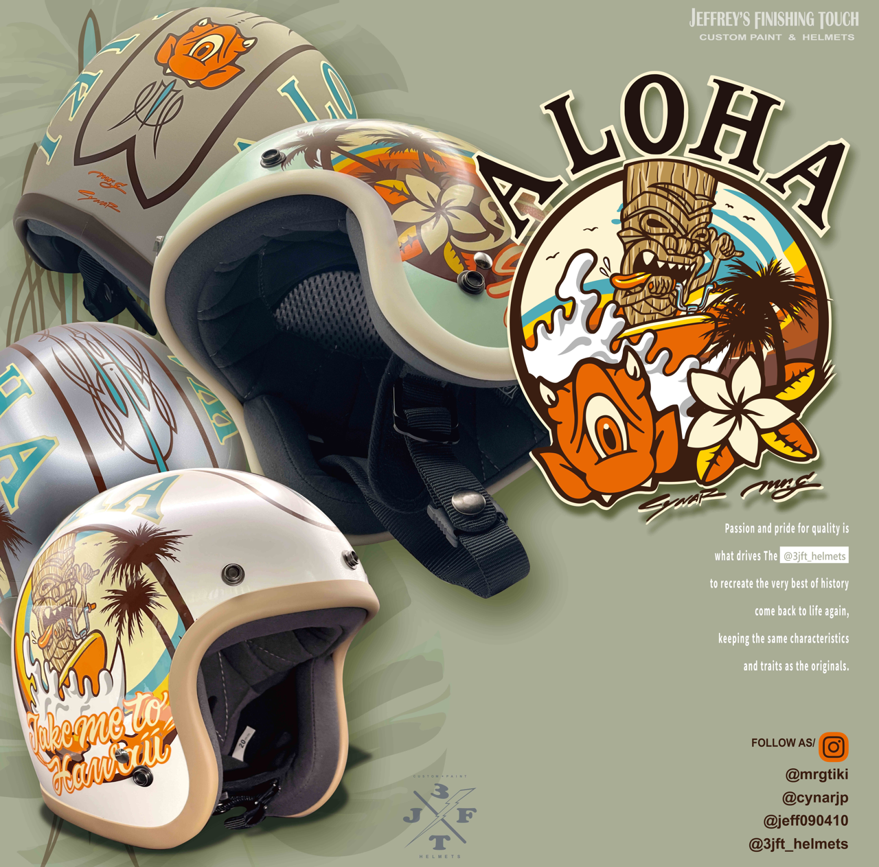 3-JFT Hawaii-夏威夷 浪銀色 復古帽 3/4罩