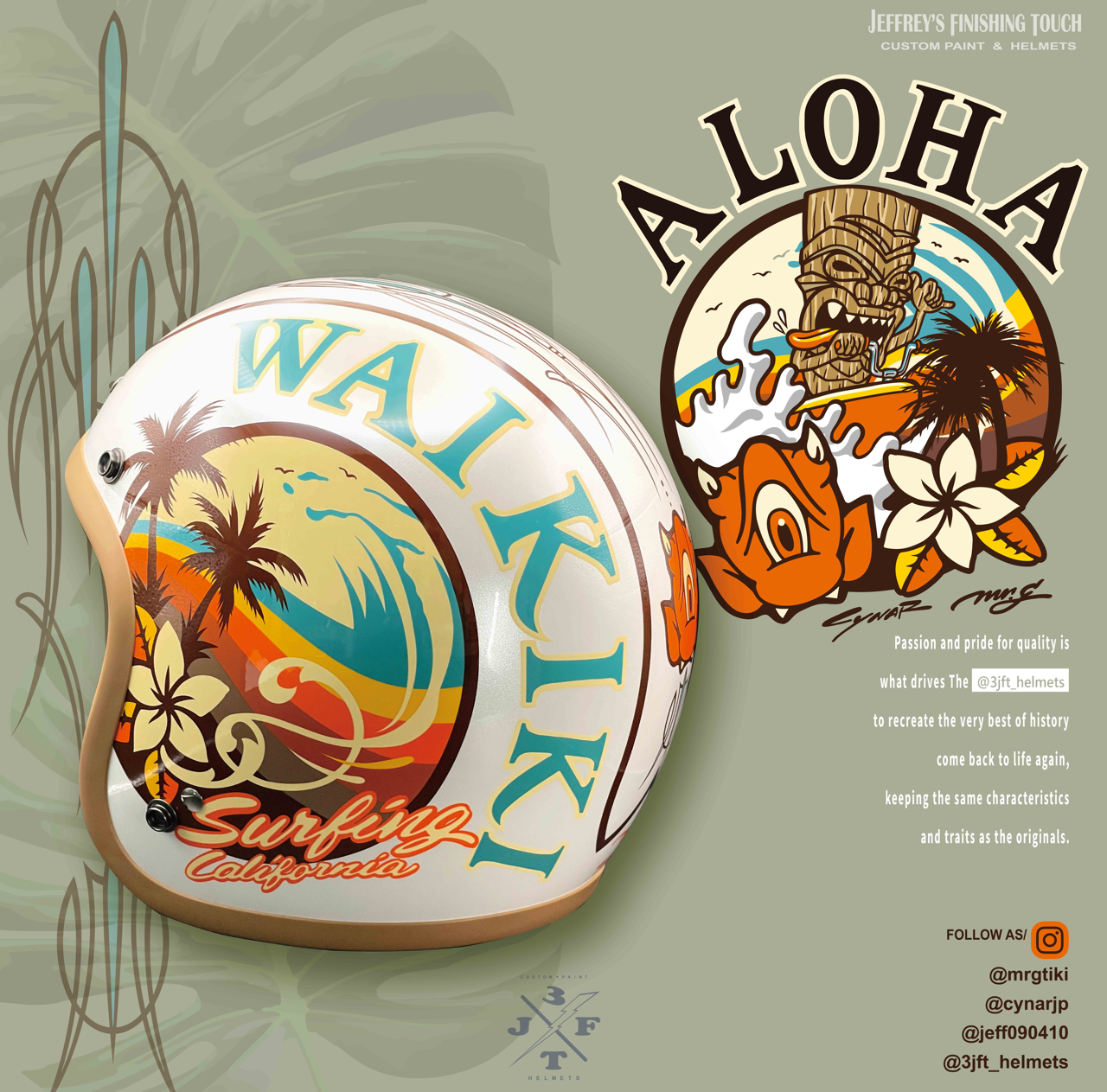 3-JFT Hawaii-夏威夷 古白色 復古帽 3/4罩