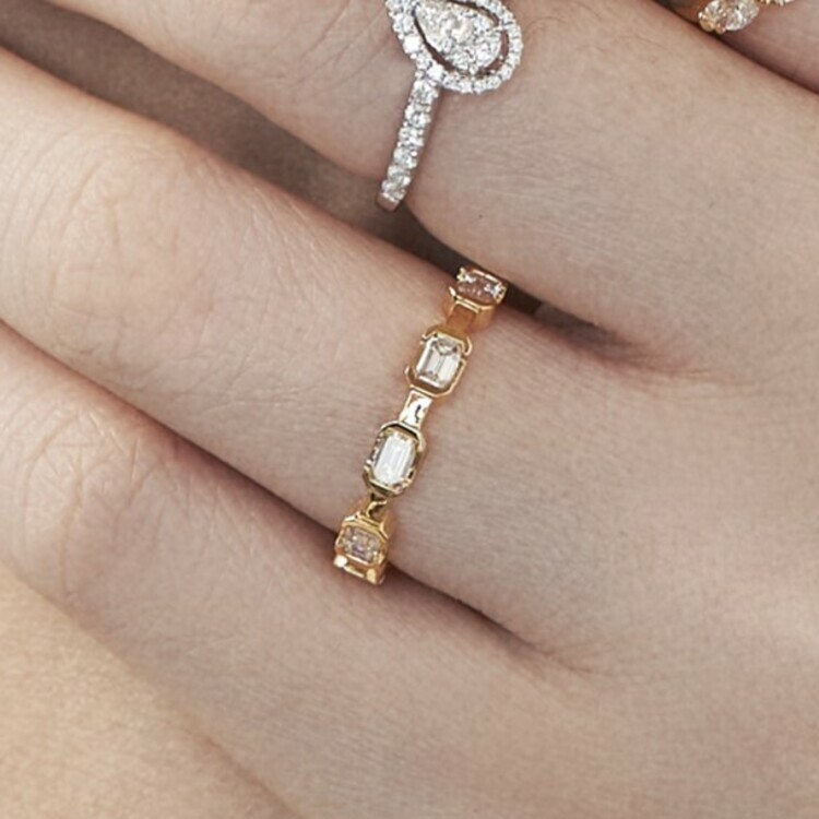 18K 10份祖母綠切割鑽石排戒