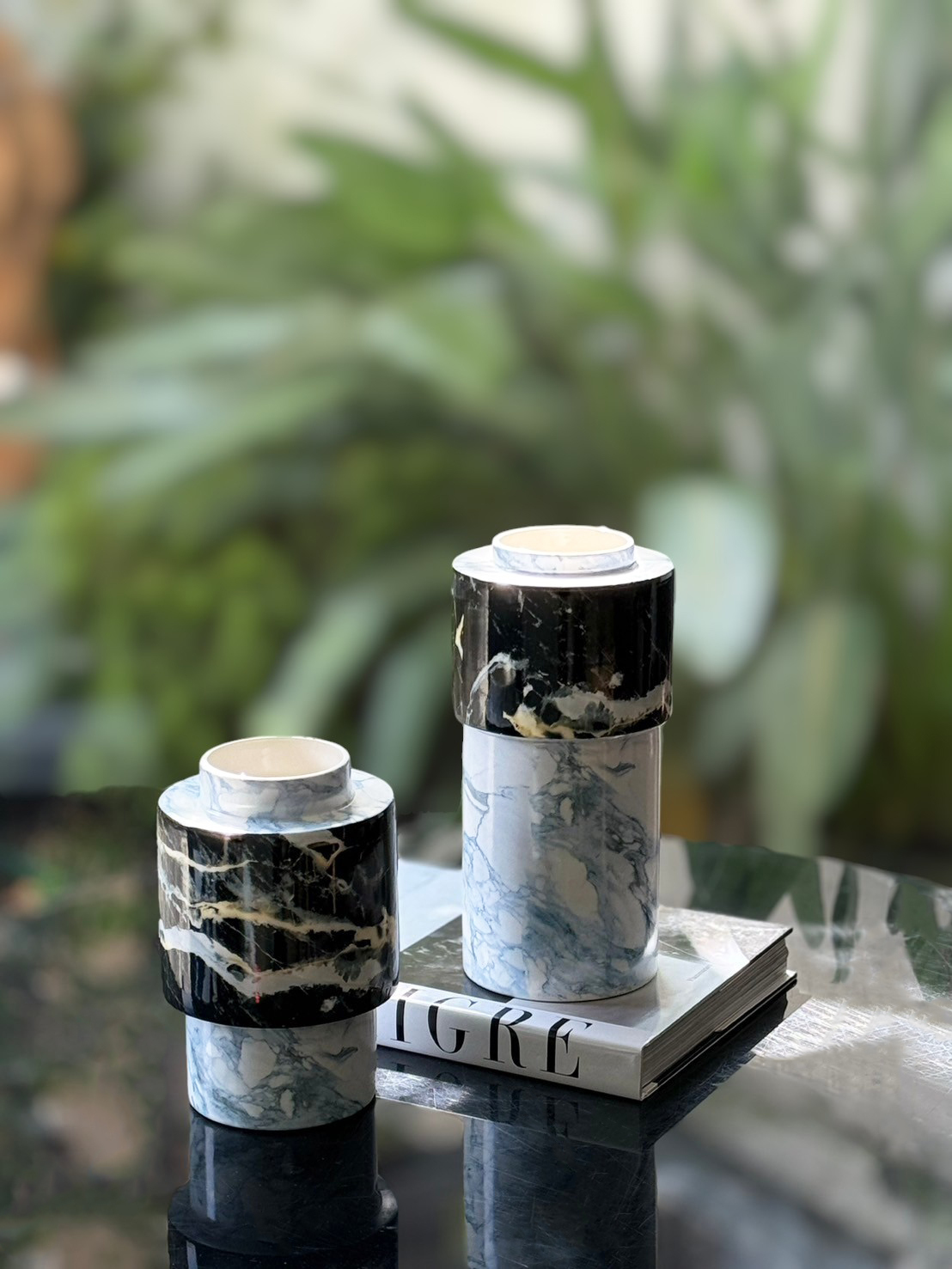 雲墨大理石紋花器