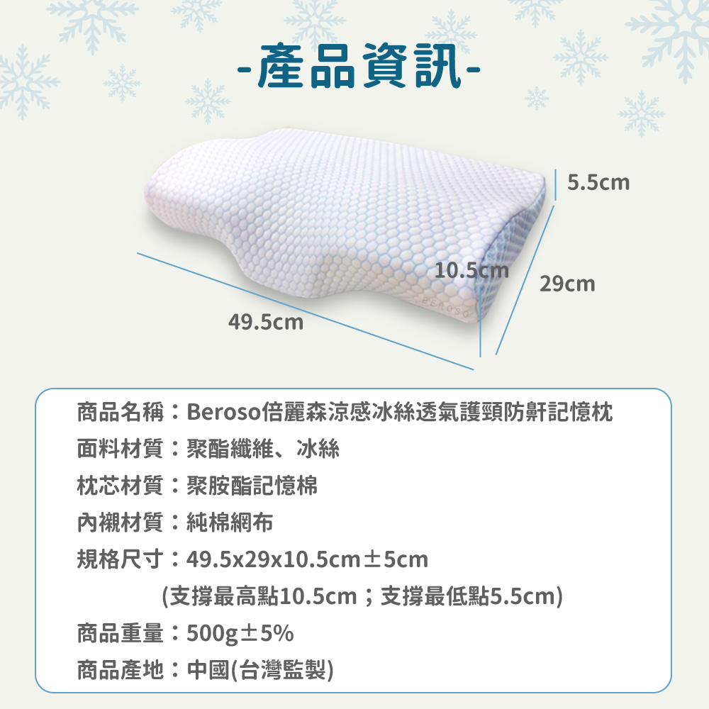 beroso倍麗森金絲透氣記憶枕產品資訊