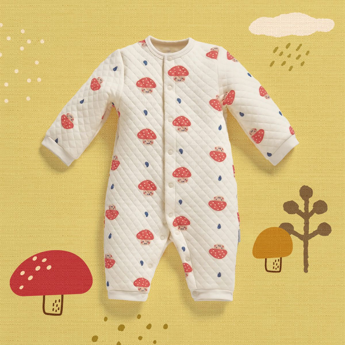 菇菇家族長袖夾棉連身衣