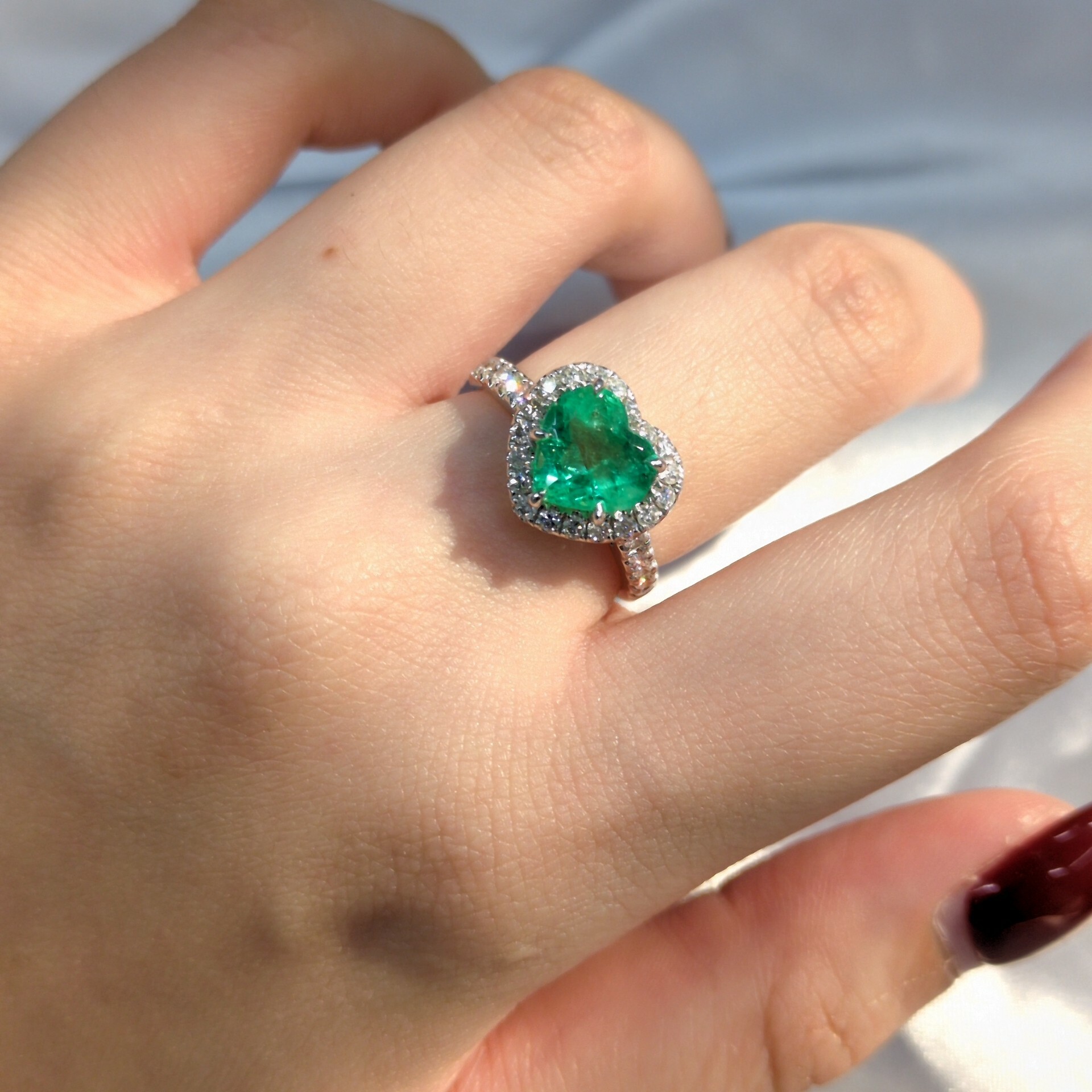 18K White Gold 1.80ct Emerald and Diamond Ring