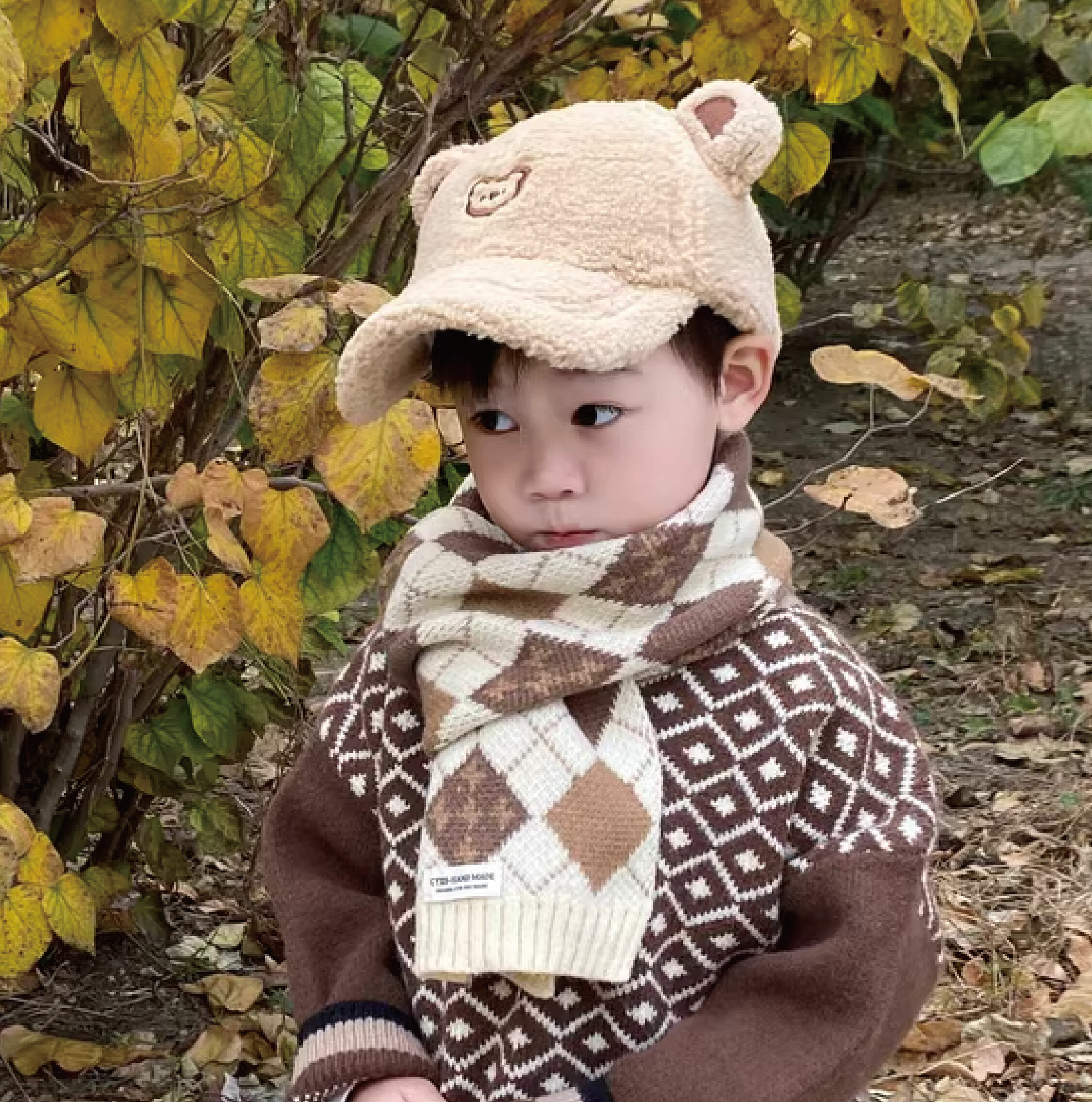 【JA1473】保暖毛絨立體熊耳鴨舌帽