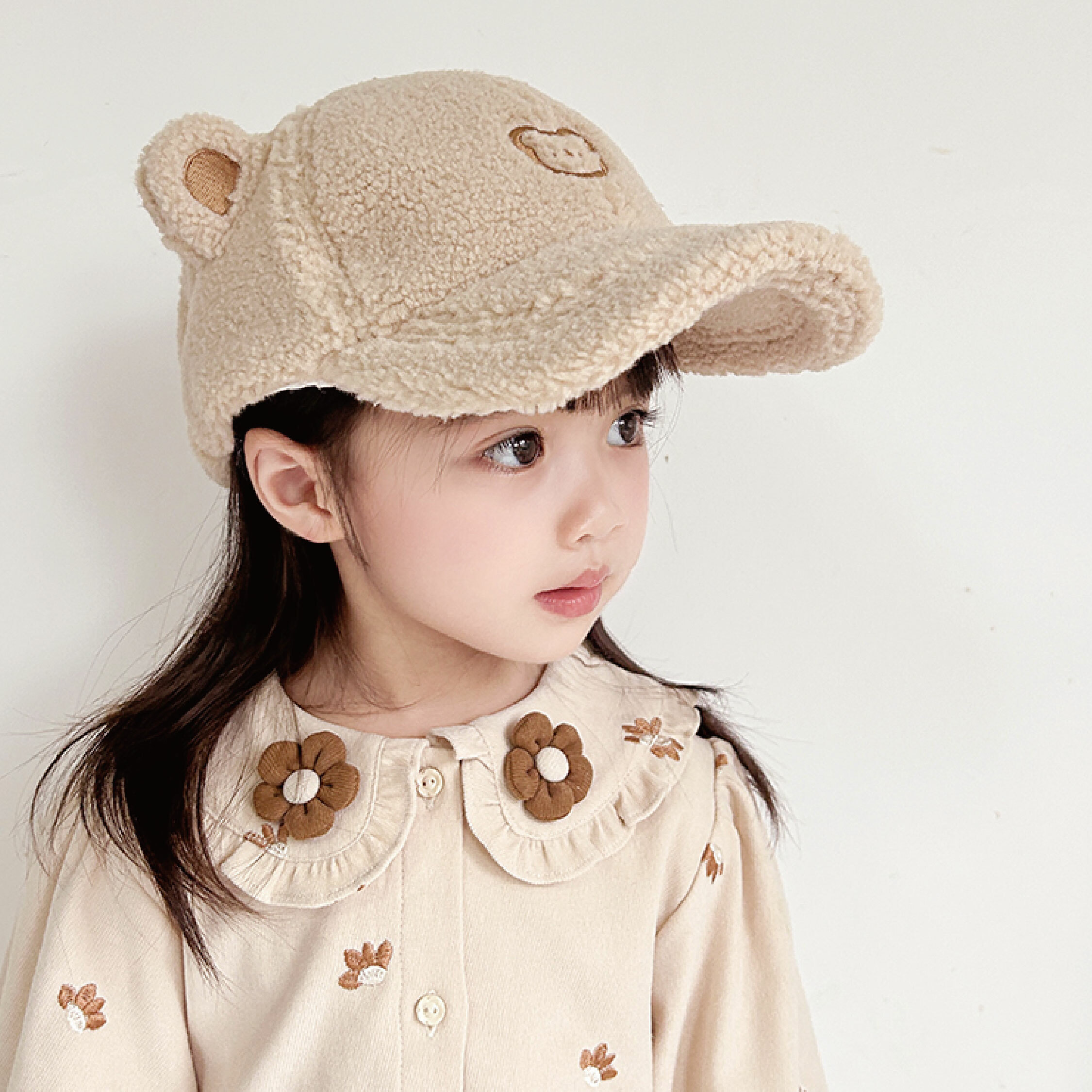 【JA1473】保暖毛絨立體熊耳鴨舌帽