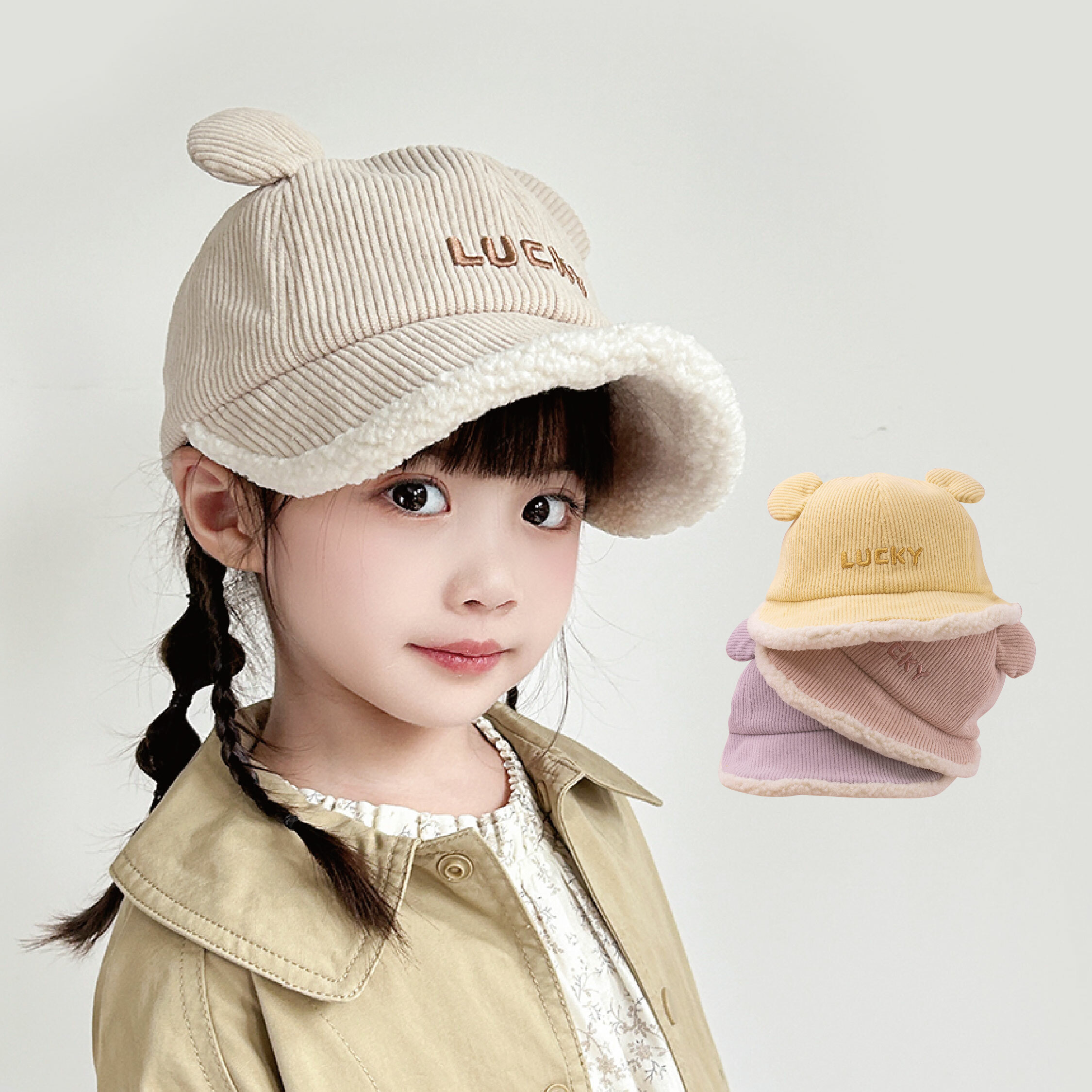 【JA1479】LUCKY燈芯絨羔羊毛鴨舌帽＊四色