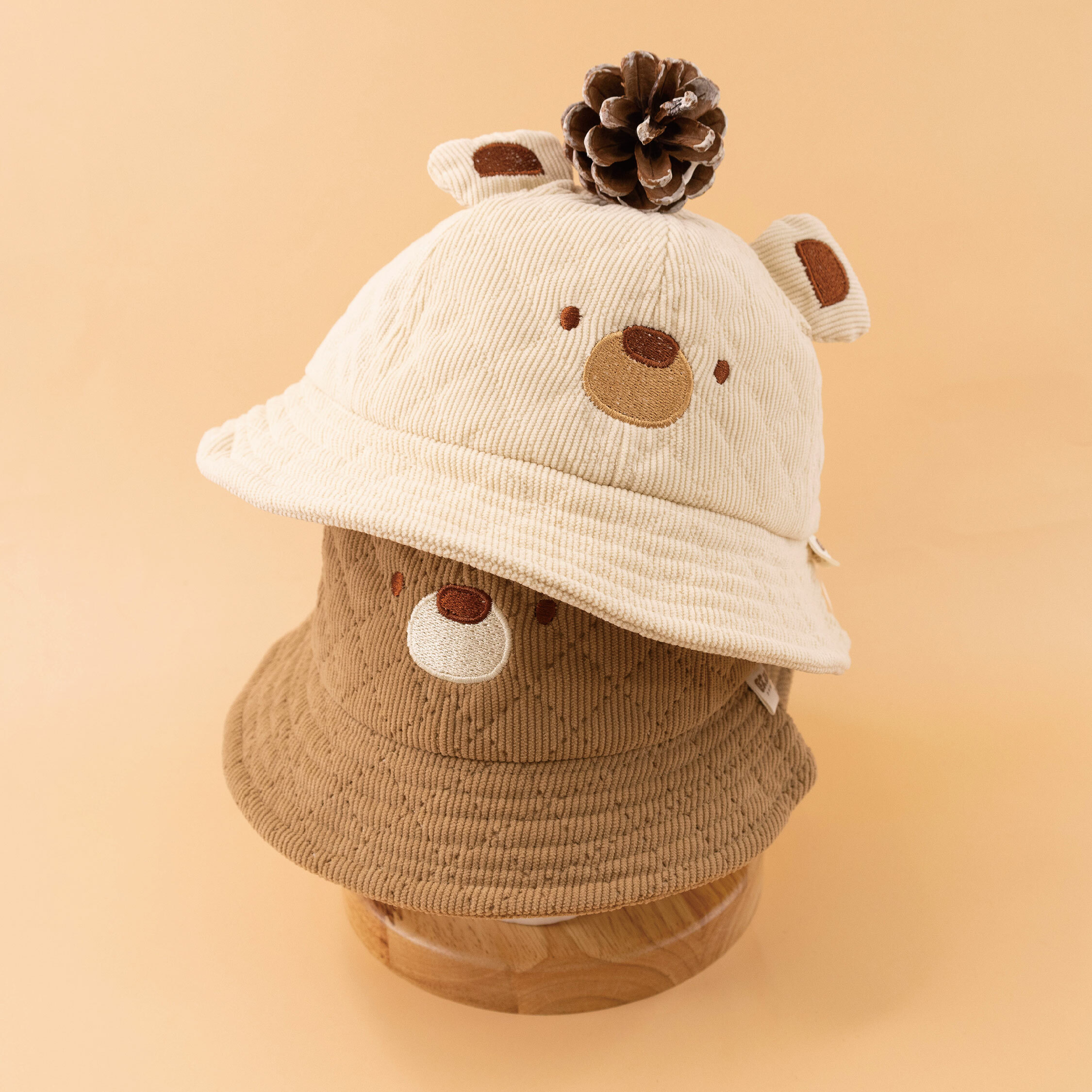 【JA1486】熊熊刺繡燈芯絨漁夫帽＊二色